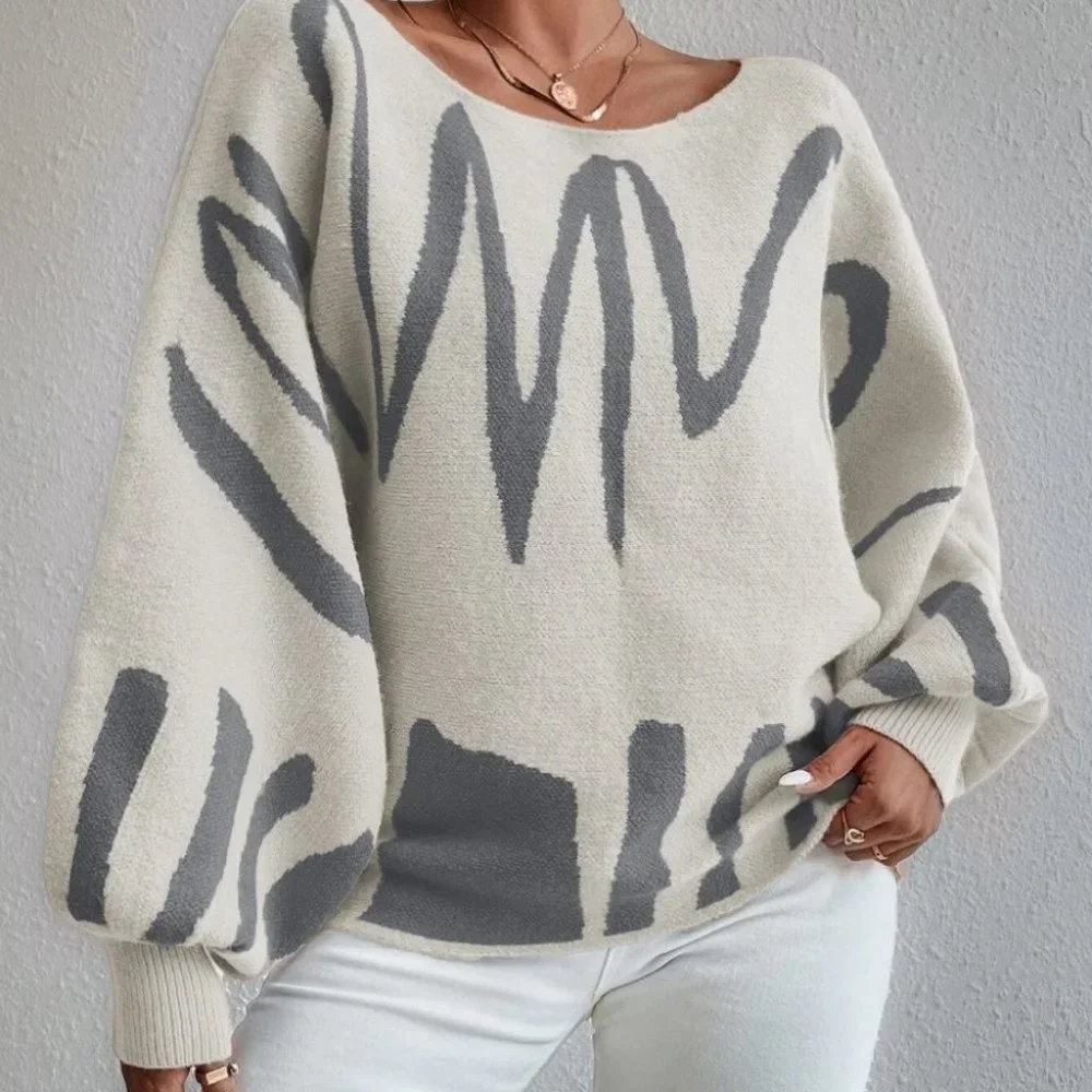 graphic scribble pattern lantern sleeve sweater fun - Picture 4 of 7